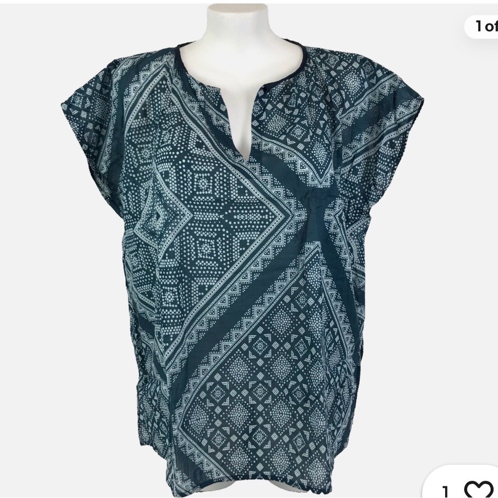 0039 Italy Women's Dark Green/White Printed Tunic Top